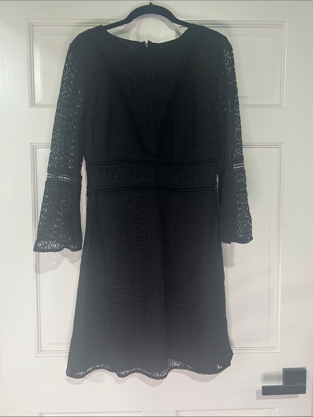 Ann Taylor Black Long-Sleeve Lace A-Line Dress